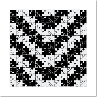 Black and white chevron puzzle design Posters and Art